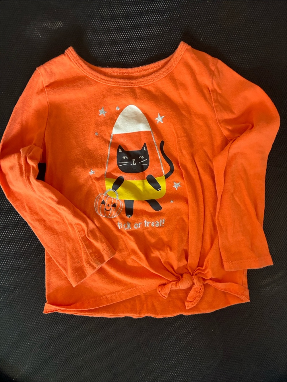Carter's Orange Long-Sleeve Halloween Cat Tie-Front Tee